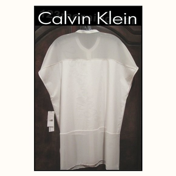 Calvin Klein Jeans NEW Soft Girl Semi-Sheer Panels Mandarin Collar Blouse L - Picture 8 of 11